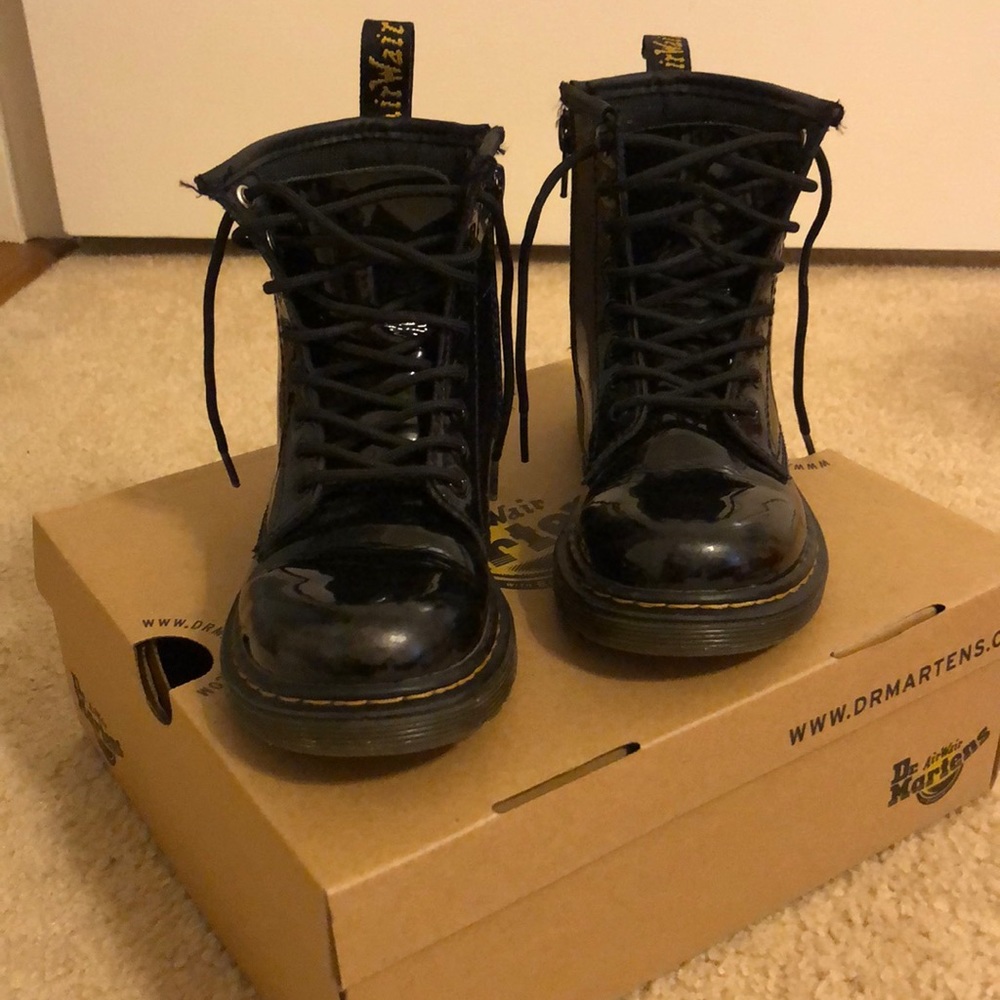 Girls Dr. Martens black patent leather boots